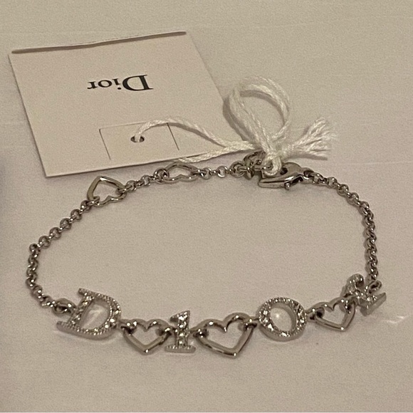 Dior Jewelry - Dior Silver Lovely Rhinestone Heart Link Bracelet New With Tag 100% Authentic